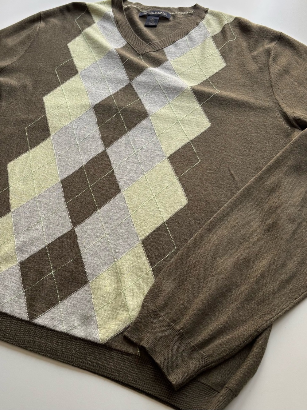 Banana Republic lightweight luxury blend argyle sweater Large olive green